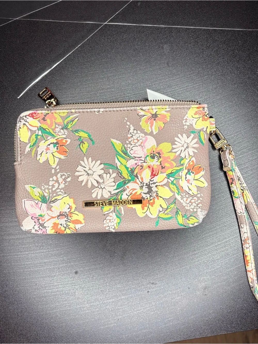 Steve Madden Taupe Floral Wristlet Clutch